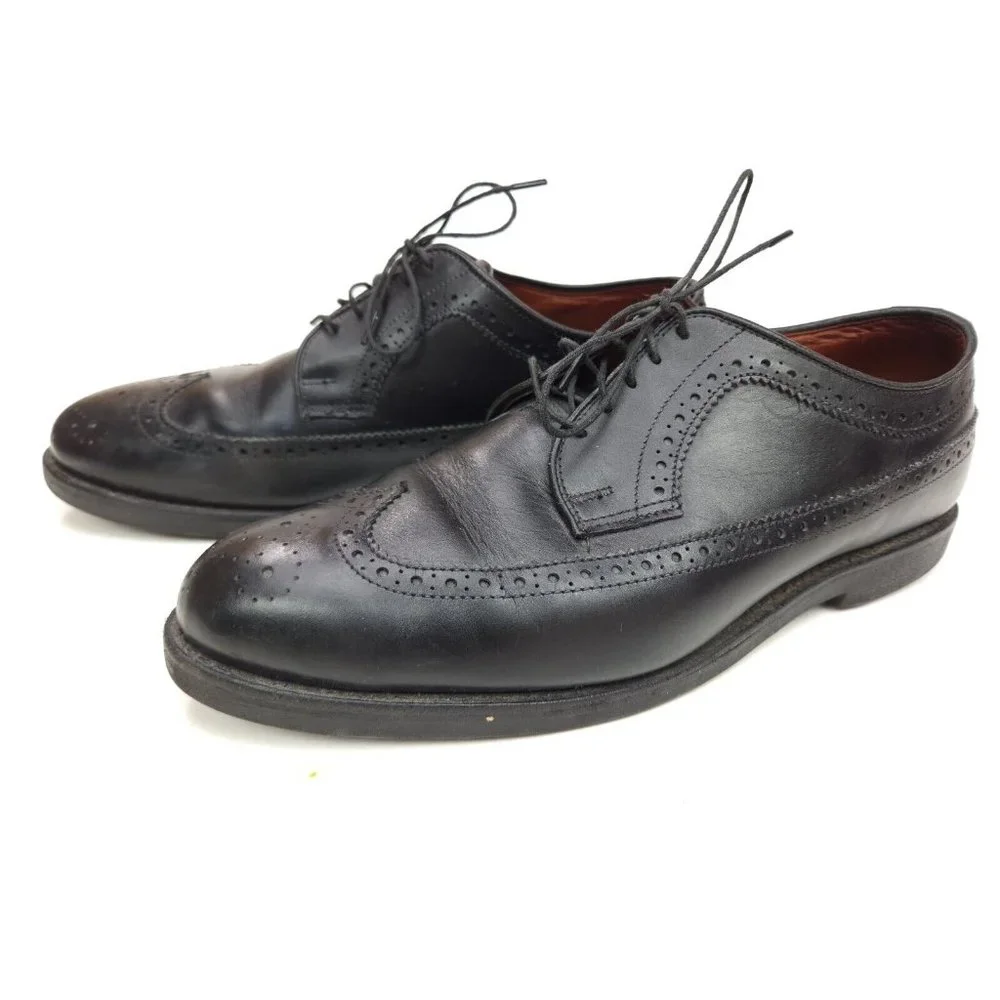 Allen Edmonds Black Brogue Wing Tip Size 10 D Vibram Soles